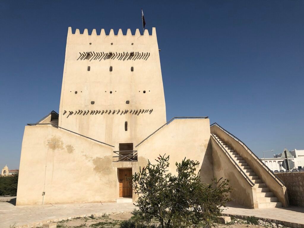 The T-shaped western Barzan Tower with its external staircase