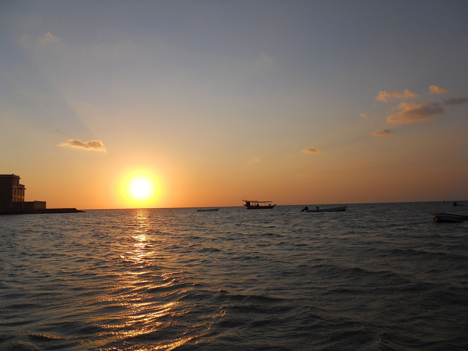 Sunset over the sea at Al Shamal beach in northern Qatar