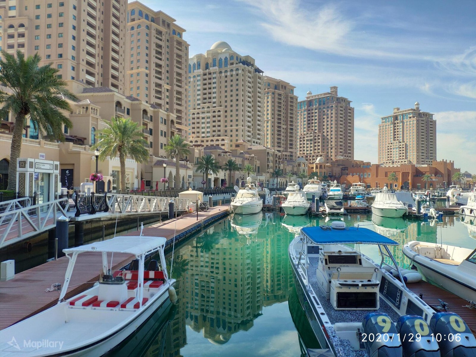 Yachts moored in the marina at Porto Arabia, The Pearl-Qatar