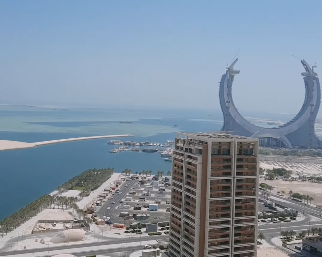 Katara Towers and the tip of Qetaifan Islands seen from above