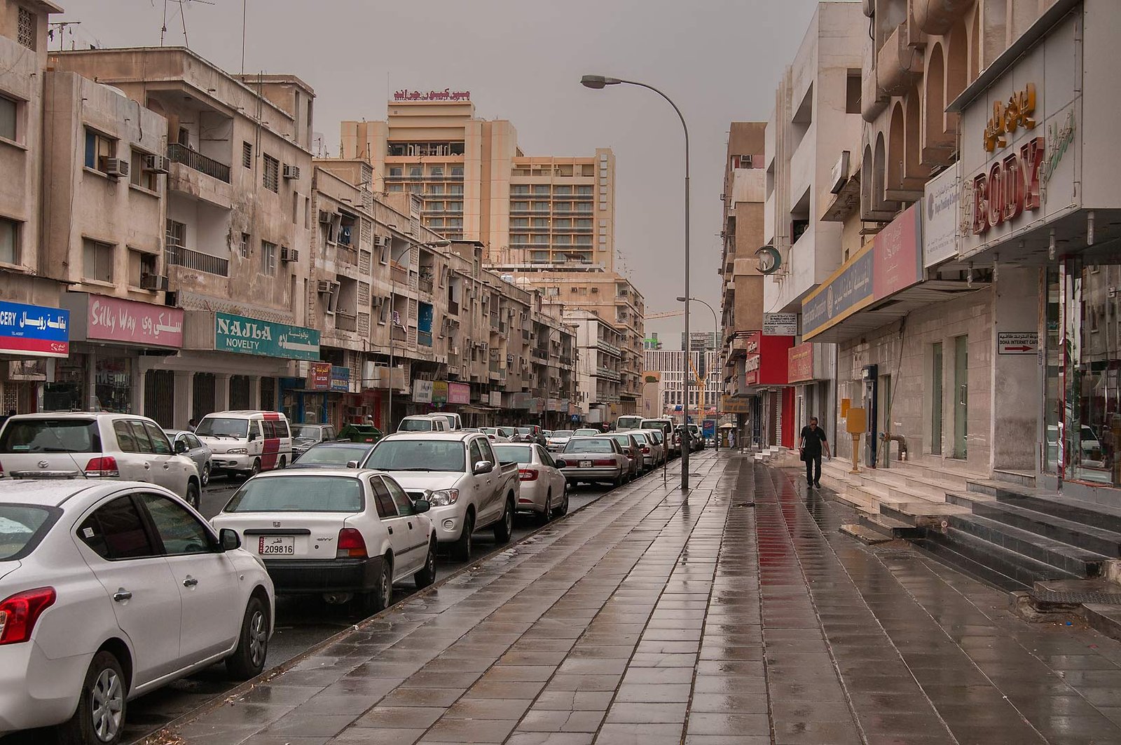Abdulla Bin Thani Street in the old Msheireb area during rain in 2013, before redevelopment