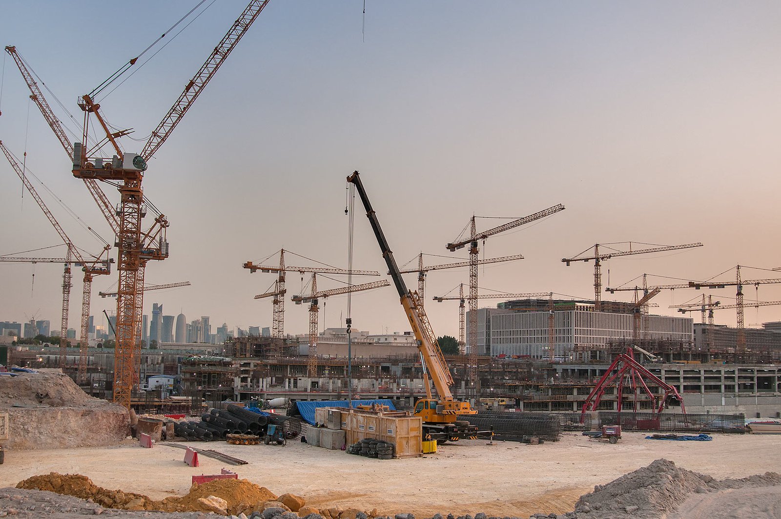 Cranes over the Msheireb redevelopment site in central Doha during construction