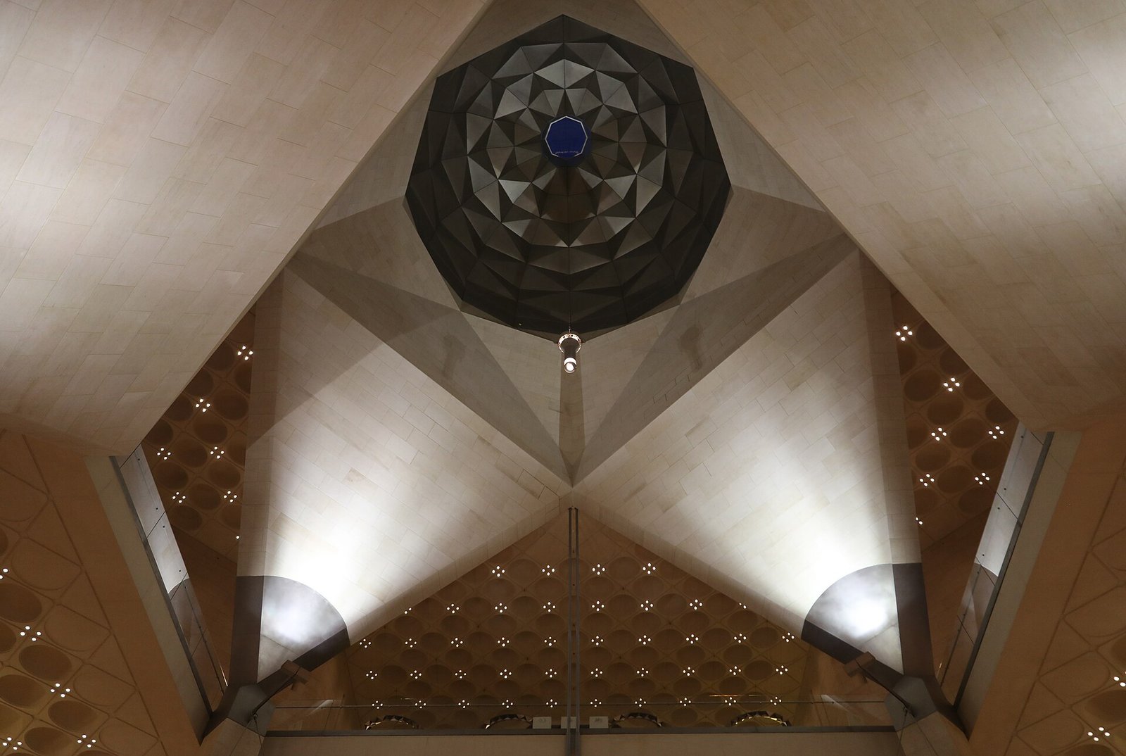 Looking up into the domed atrium ceiling of the Museum of Islamic Art, Doha