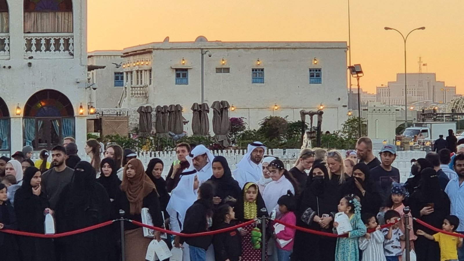 Crowd gathered at Souq Waqif in Doha waiting for the Ramadan iftar cannon at sunset