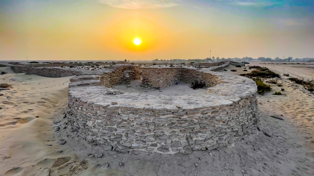 The ruined walls of Zekreet Fort at sunset